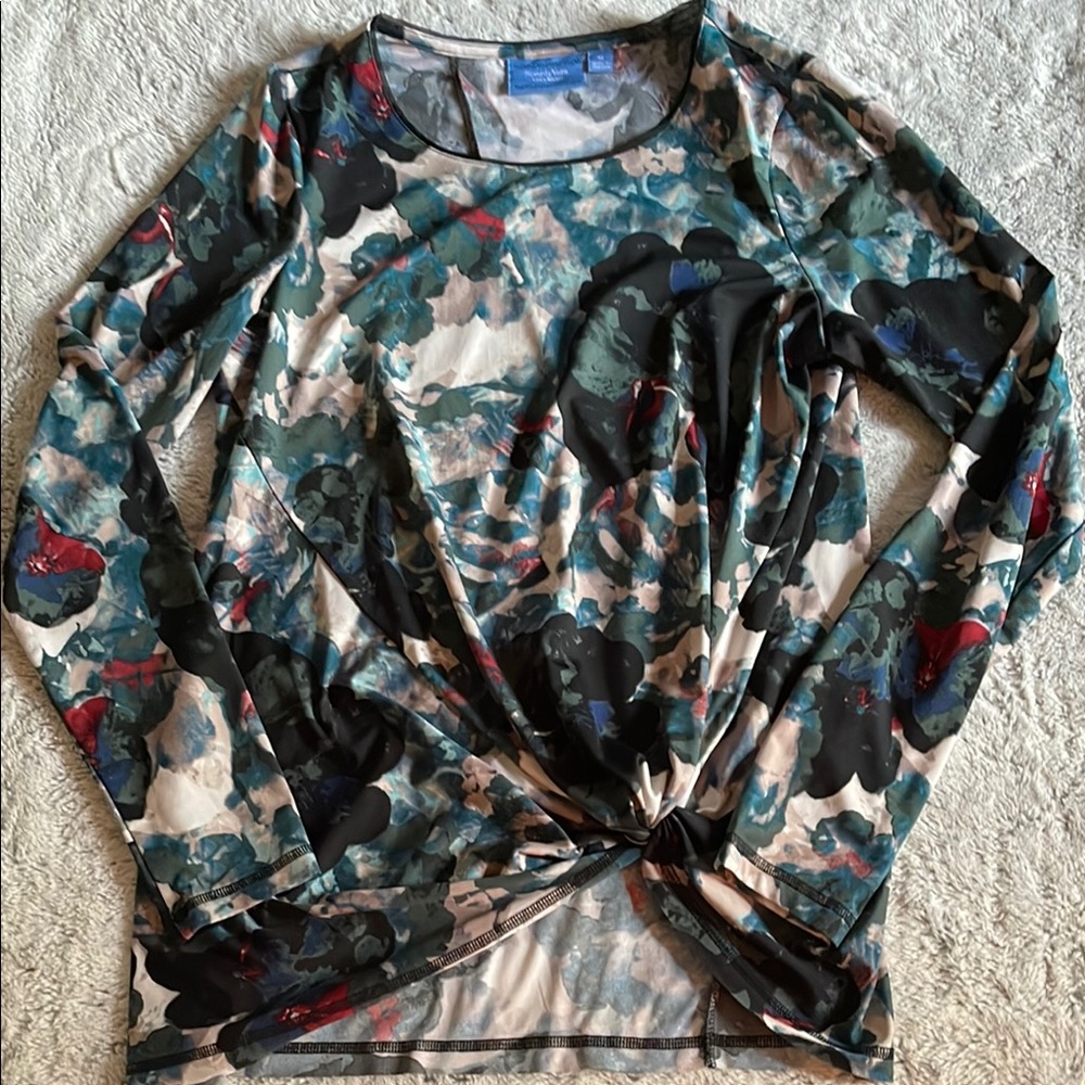 Simply Vera Wang Floral Long Sleeve Top SZ M
